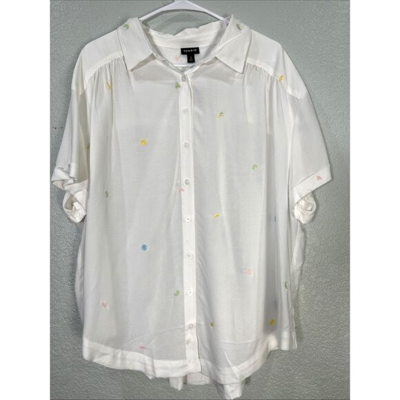 Torrid Button Up Top Womens 2X White Embroidered Cloud Dancer Flowy Lightweight - Picture 1 of 9